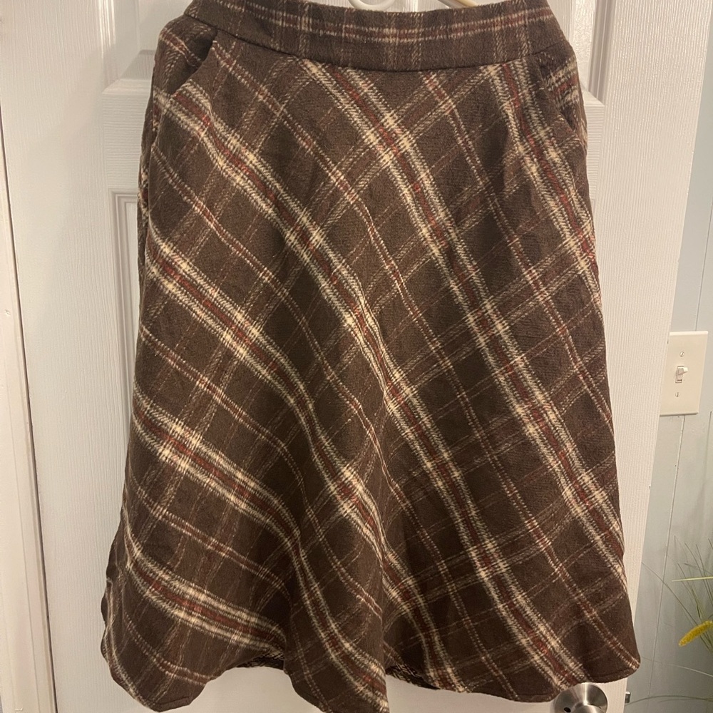 Brown Plaid A-Line Skirt - Brand Unspecified